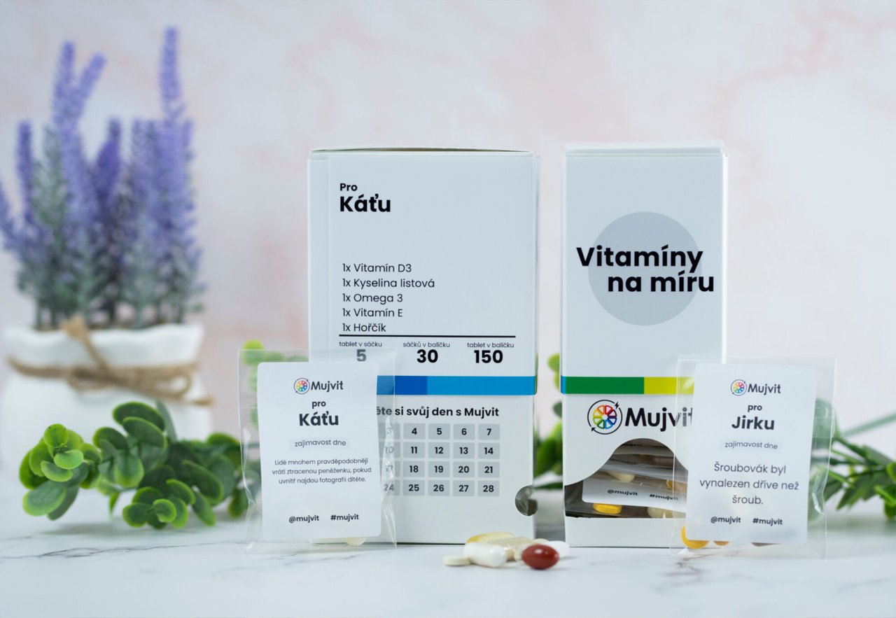 Vitamíny na míru Mujvit přizpůsobené individuálním potřebám a složení těla, balené po dnech vše v jednom