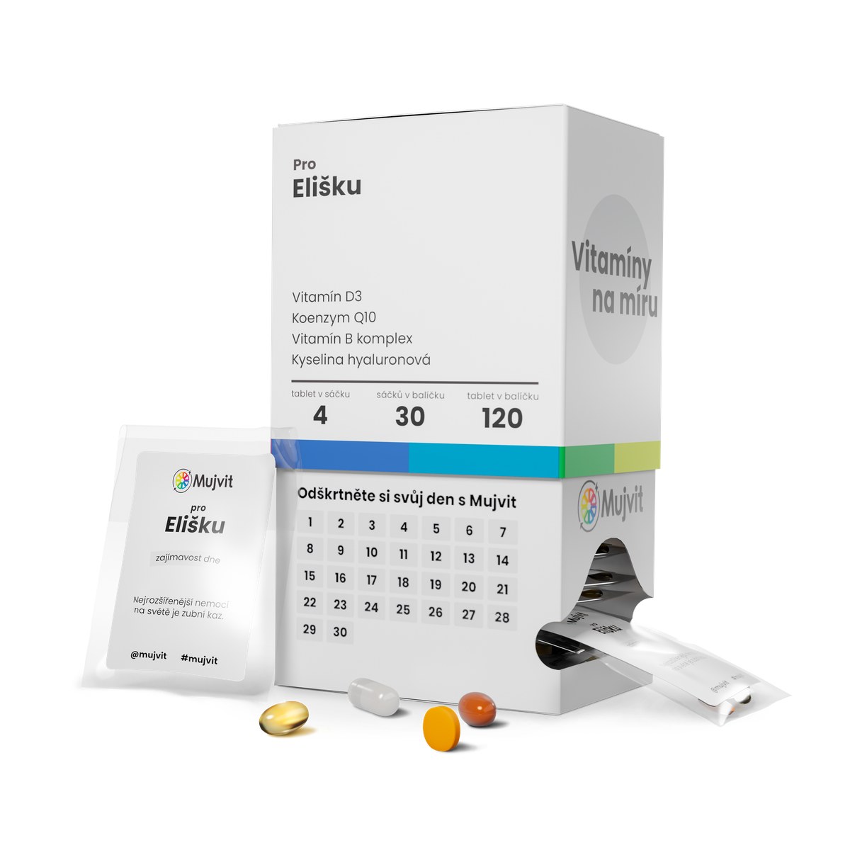 Balíček vitamínů na míru Mujvit pro Elišku s denním sáčkem a kapslemi