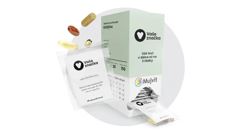 Firemní vitamíny na míru, balíček vše v jednom sáčku s vlastním designem krabičky a jménem zaměstnance