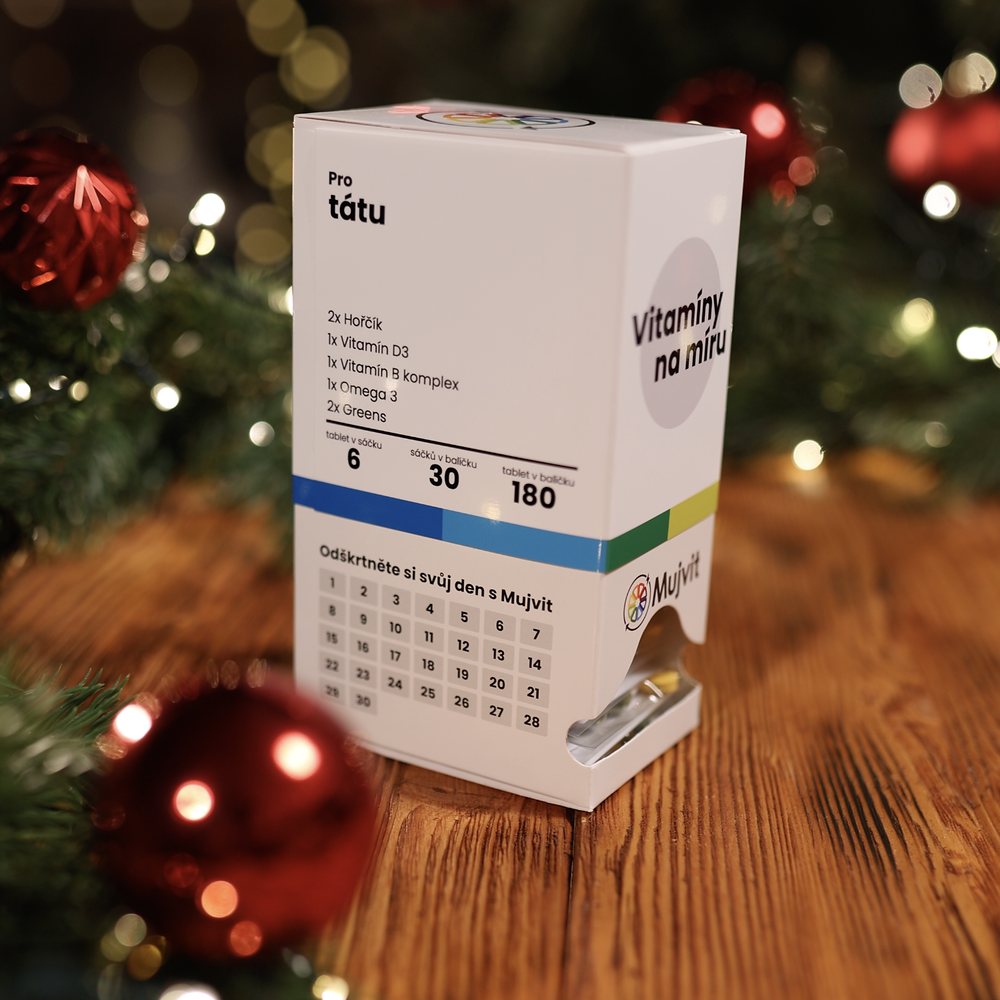 Krabička Vitamíny na míru s oslovením pro tátu a složením balíčku na boku
